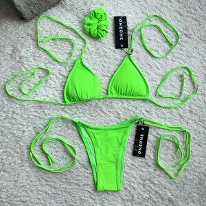 NWT OneOne Swimwear Bikini Set Neon Green Ariel New Highlighter Padded Triangle